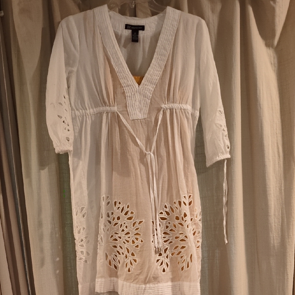 INC White Cotton  Removable Gold Dress Beach Swimsuit Cover-up
